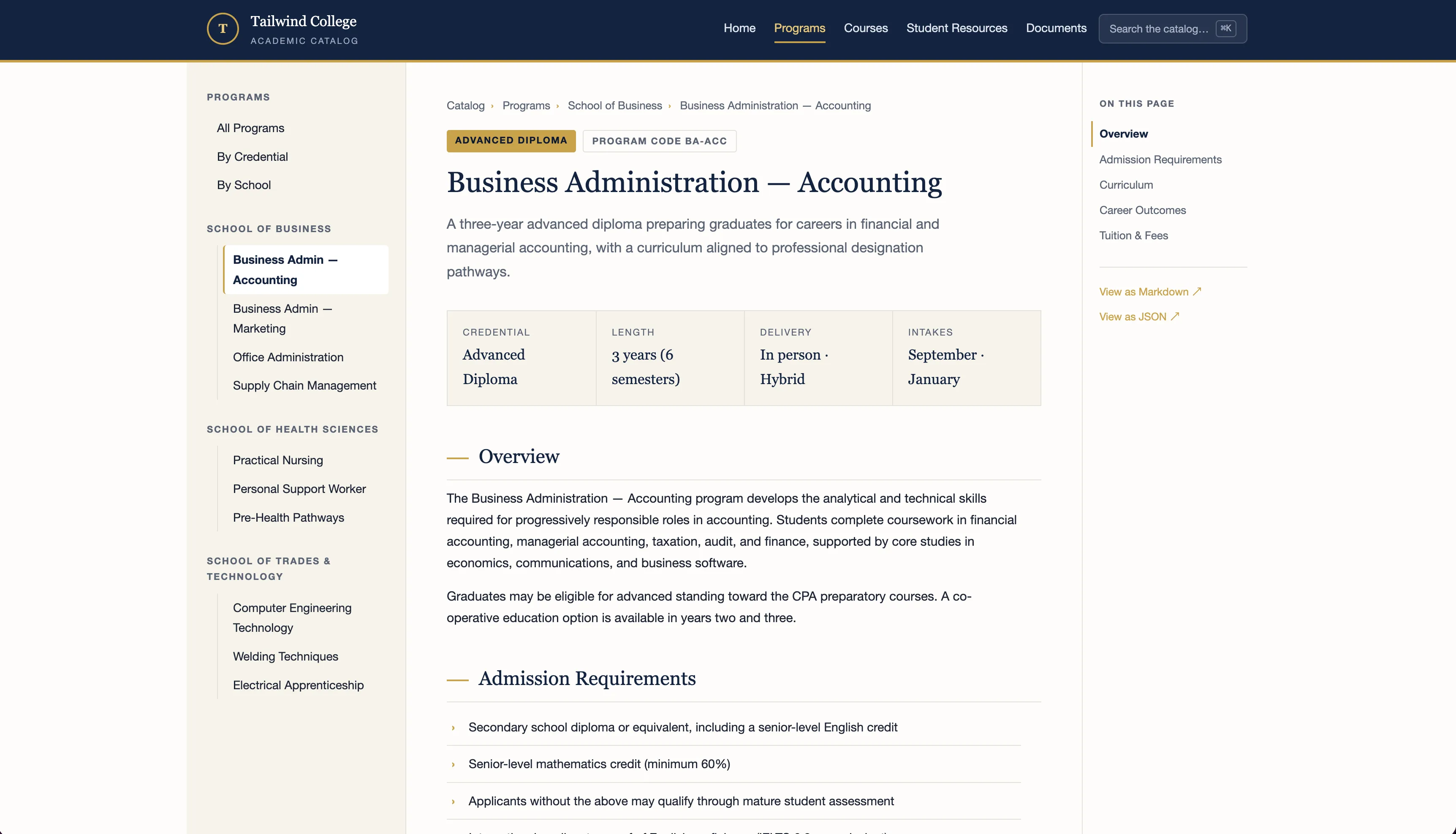 A sample AI-ready microsite: a clean, structured program page an AI agent can read and quote accurately.